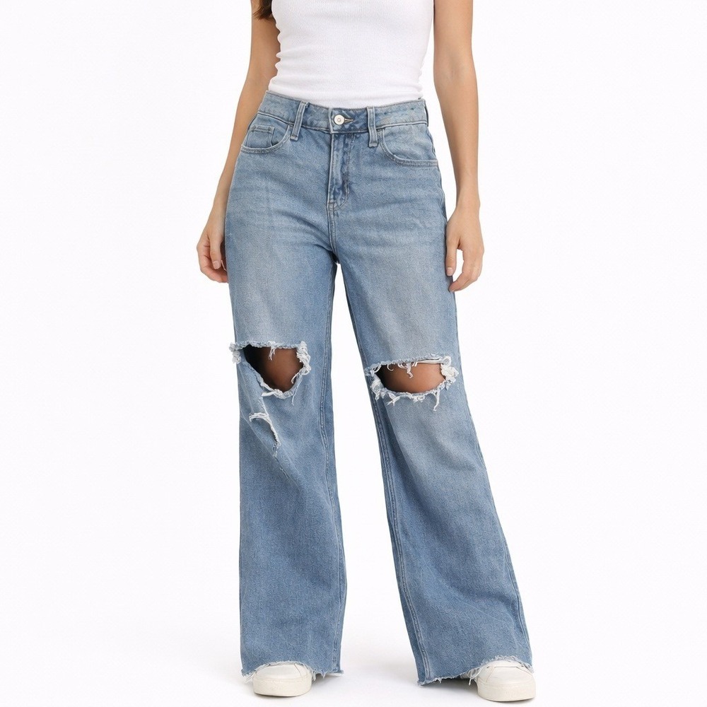 Hollister High-Rise Vintage Baggy Jeans Distressed‎ Light Wash W24 L31